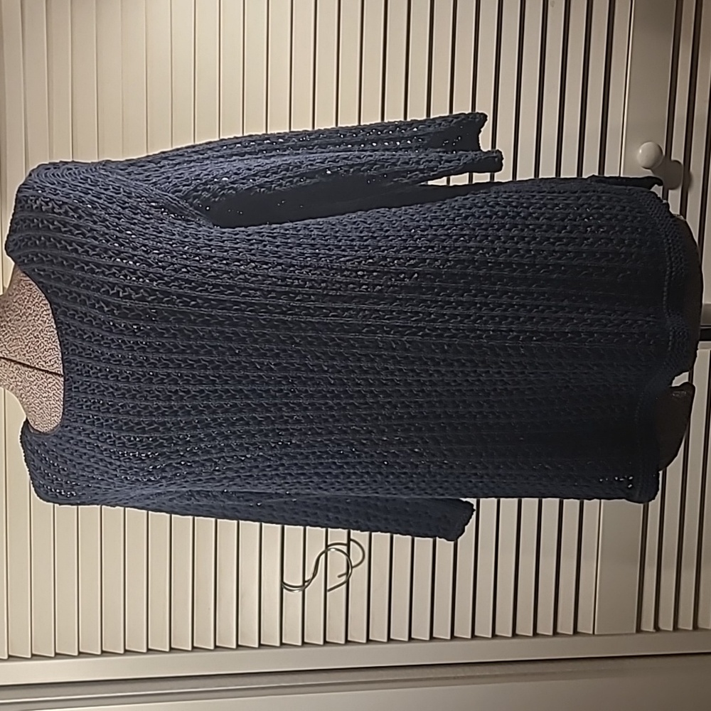 J. Jill Navy Open Weave Cotton Knit Top